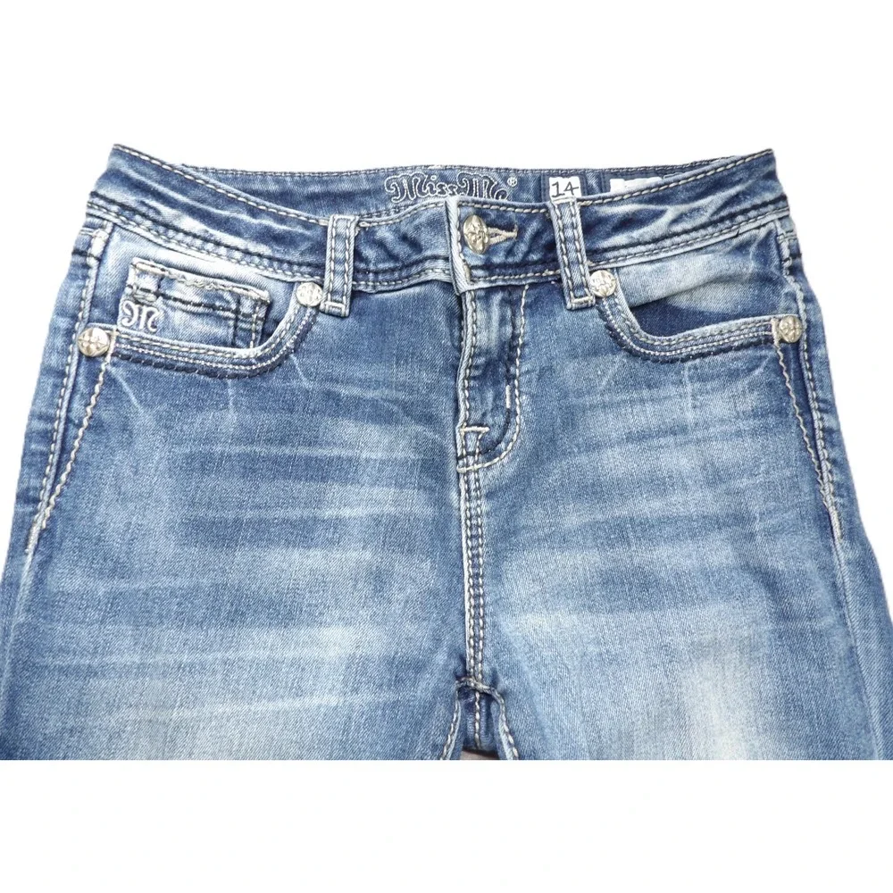 Miss Me Girls K9058S Skinny Flap Pocket Sequin Western Denim Jeans 14 Blue Rodeo